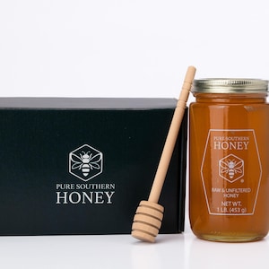 Raw Unfiltered Gourmet Honey Gift Box with Dipper by Pure Southern Honey [ 1 lb]