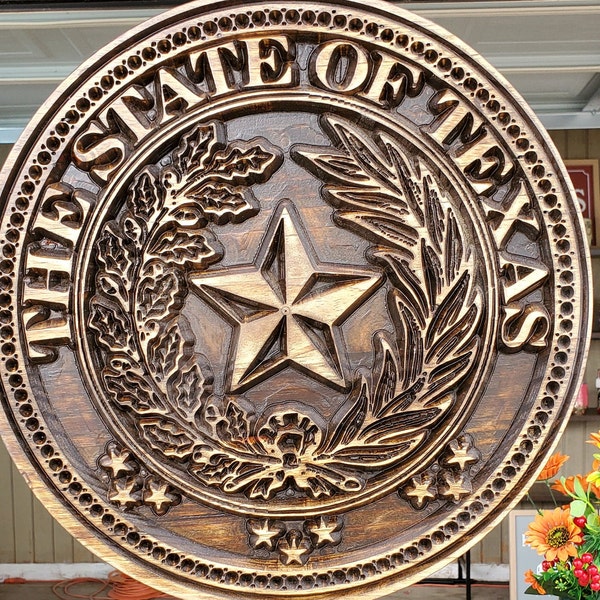 Texas Personalized Gift TEXAS Wall Art 18" State Seal of TEXAS Wall Decor Republic of Texas Lone Star Handcrafted  Christmas gift for Dad