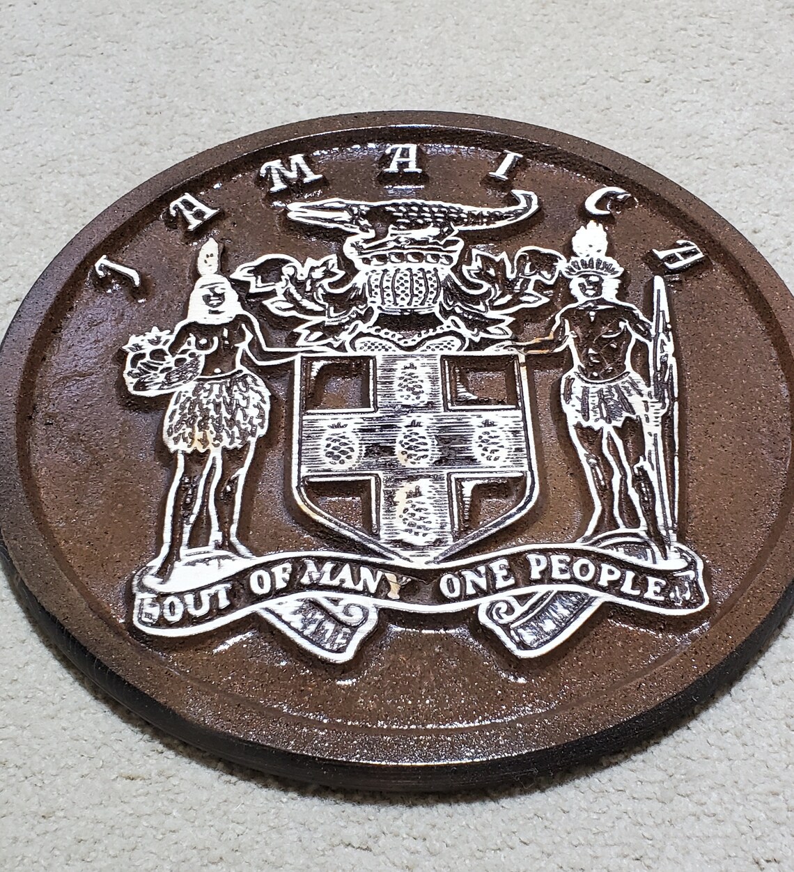 JAMAICA COAT of ARMS 3 Dimensional Carving Jamaican Art Etsy