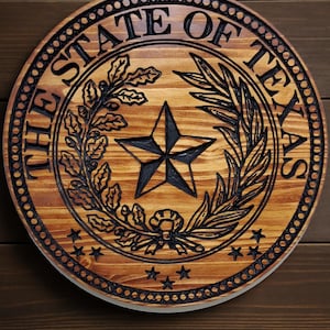 18&quot; State Seal of TEXAS Handmade Personalized Solid Wood Carving  Texas State  Seal Home Décor, Eco-Friendly Statement Art