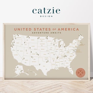 mapa imprimible de Estados Unidos, arte mural, escuela en el hogar, educativo, arte digital, mapa de Estados Unidos, mapa boho, arte escolar, mapa beige, decoración infantil