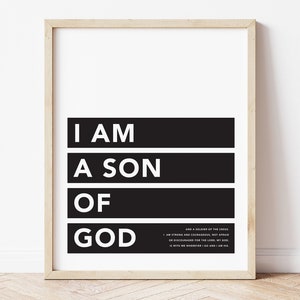 I am a son of god, printable art, digital print, boy's room decor, boho, minimal, modern boy's nursery, inspirational, scripture, teenage