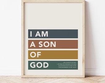 Soy un hijo de Dios, arte imprimible, impresión digital, decoración de habitación de niño, boho, minimalista, guardería de niño moderna, inspirador, escritura, adolescente