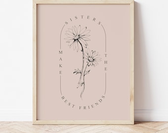 sœurs font les meilleurs amis, l’art imprimable, l’impression numérique, décor de chambre de fille, boho, minimal, arts sœurs, art mur inspirant, moderne