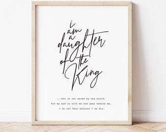 I am a daughter of the king, printable art, digital print, girl's room decor, boho, minimal, retro decor, boho girl's nursery, inspirational