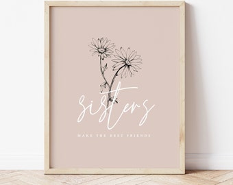 Las hermanas son las mejores amigas, arte imprimible, impresión digital, decoración de habitación de niña, boho, minimalista, arte de hermanas, arte mural inspirador, moderno.