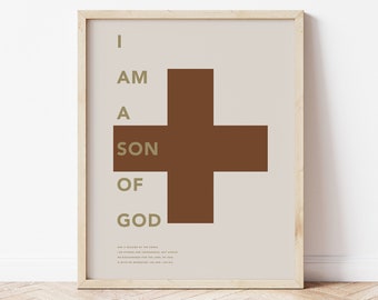 Soy un hijo de Dios, arte imprimible, impresión digital, decoración de habitación de niño, boho, minimalista, guardería de niño moderna, inspirador, escritura, adolescente