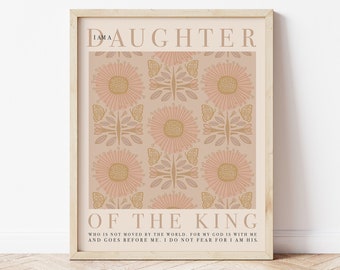 Soy hija del rey, arte imprimible, digital, habitación de niña, boho, minimalista, guardería moderna para niña, inspirador, escritura, Matisse