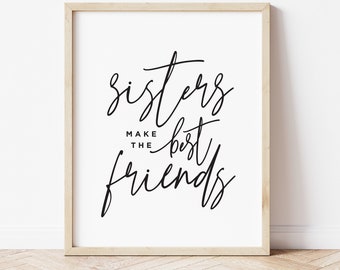 Las hermanas son las mejores amigas, arte imprimible, impresión digital, decoración de habitación de niña, boho, minimalista, arte de hermanas, arte mural inspirador, moderno.