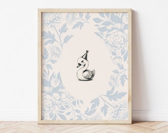 retratos de animales, arte floral, imprimible, impresión digital, decoración de la habitación de la niña, decoración moderna, minimalista, vintage, guardería de la niña cisne, silueta