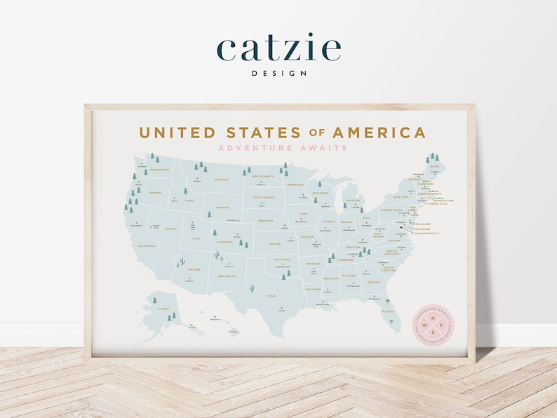 Printable Map of United States Wall Art Homeschool - Etsy