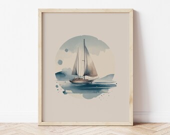 Arte náutico, Arte infantil, Arte imprimible, Impresión digital, Decoración de la habitación del niño, Decoración moderna, minimalista, Retro, Guardería de niña nutria, Arte oceánico, Vintage