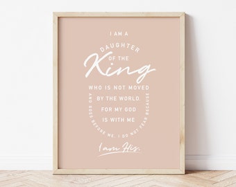 Soy hija del rey, arte imprimible, digital, habitación de niña, boho, minimalista, guardería de niña moderna, inspiradora, escritura, simple.