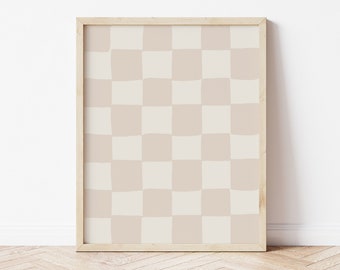 Patrón de cuadros, arte imprimible, impresión digital, decoración de habitación de niña, retro, minimalista, decoración de pared color marfil, habitación infantil moderna para niña, beige simple