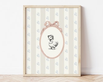 retratos de animales, arte floral, imprimible, impresión digital, decoración de la habitación de la niña, decoración moderna, minimalista, vintage, guardería de la niña de ganso, silueta
