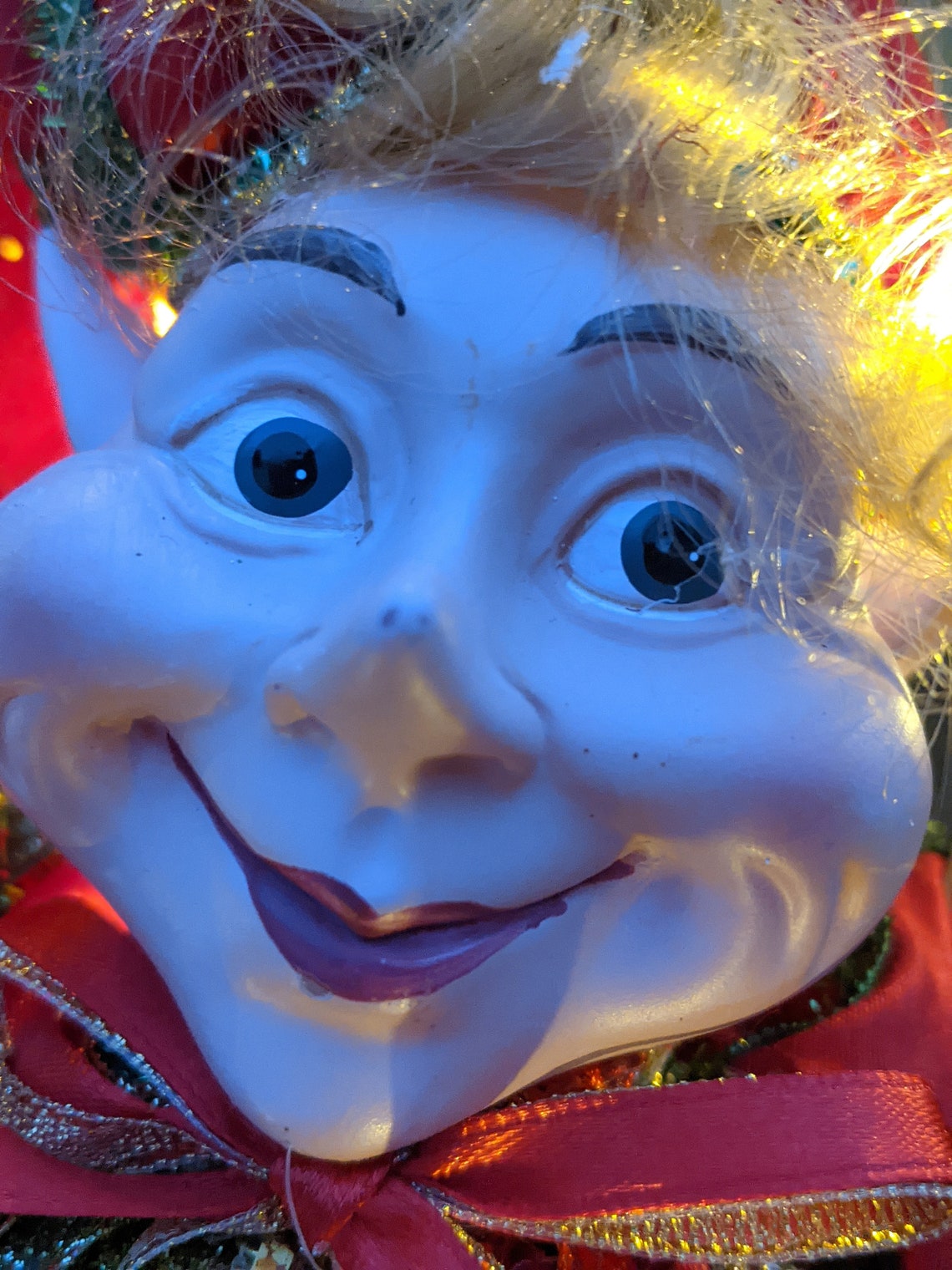 Creepy & Funny Christmas Elf Wreath that lights up with Etsy