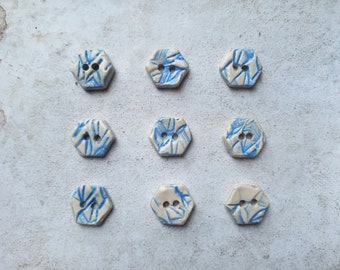 1.5cm Blue Leaf Ceramic Buttons