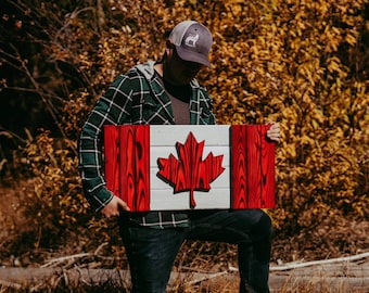Handcrafted Wooden Canadian Flag -Made in Canada -Heritage Edition (28"x14")