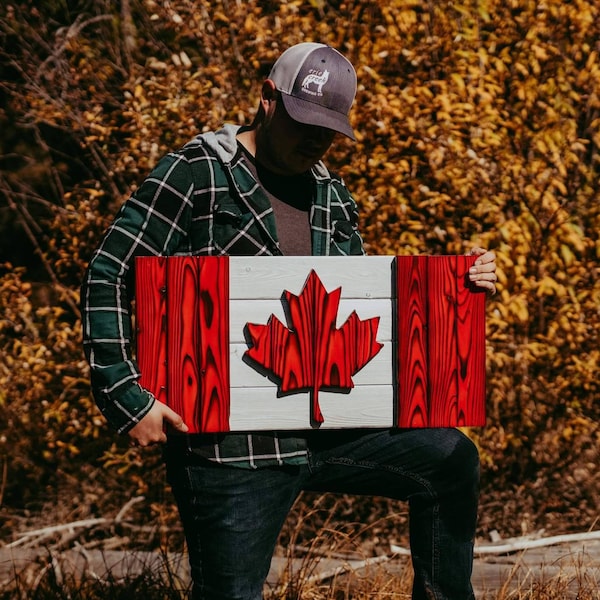 Handgemaakte houten Canadese vlag - Made in Canada - Heritage Edition (28 x 14 inch)