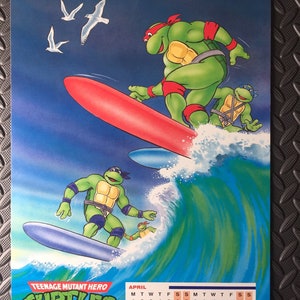 Calendario oficial de las Tortugas Ninja Adolescentes Mutantes de 1991, calendario de pared encuadernado en espiral, gran calendario vintage de las Tortugas Ninja coleccionables de TMNT y TMHT, Mirage Studios.