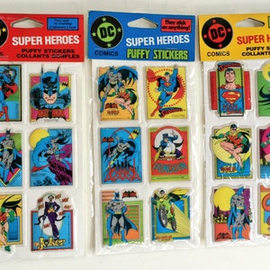 Vintage DC Comics Superhelden Puffy Stickers - 1988 Versiegelte Packungen