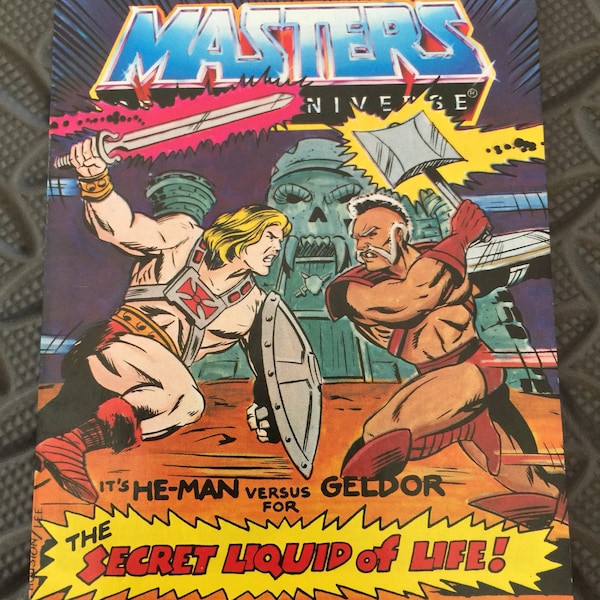 It's He-Man vs Geldor for The Secret Liquid of Life! vintage Masters of the Universe mini-comic 1983 Hong Kong