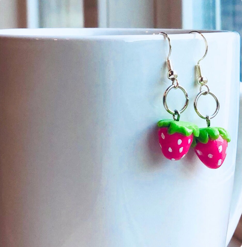 Cute Polymer Clay Fruit Strawberry Earrings Etsy