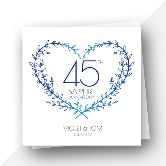 Personalised 45th Sapphire Anniversary Card Forty Five Years - Etsy UK