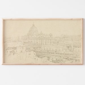 Samsung Frame TV Archivo / Vintage Dibujo de Roma / Basílica de San Pedro / Boceto antiguo / Archivo de arte de TV / #9