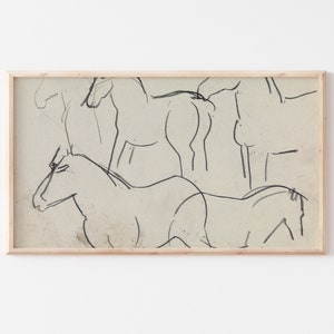 Samsung Frame TV File | Vintage Horse Drawing | Antique Horse Sketch | Beige & Gray | TV Art File | #73