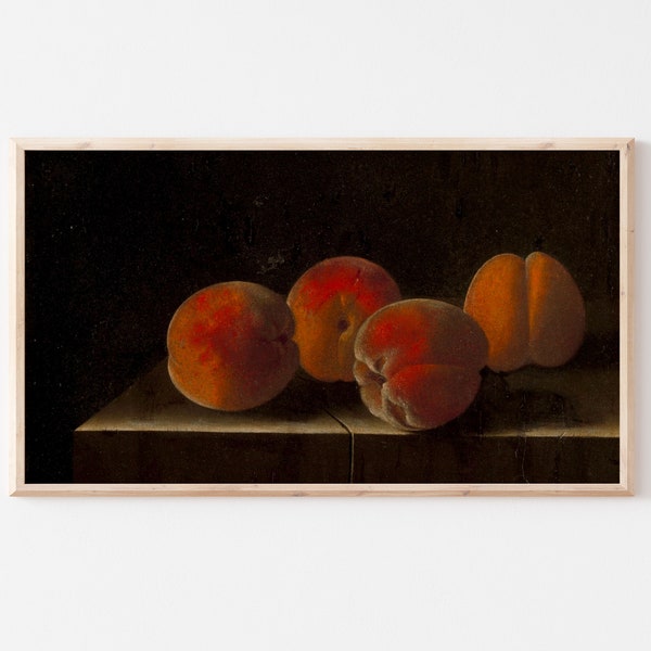 Samsung Frame TV Art File | Vintage Fruit Moody Still Life Painting | Four Apricots | Reds & Browns | Oil Painting | Fine Art TV File | #49