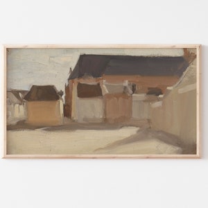 Samsung Frame TV File | Vintage Cityscape Painting | Antique City Street | Blush & Beige | TV Art File | #81