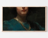 Samsung Frame TV Art Vintage Portrait Painting of Woman with a Gold Necklace Moody Colors Brunette 110