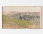 Samsung Frame TV Art File Vintage Jerusalem Mount of Olives Landscape Painting Christian Art Muted Colors Greens Grays 83