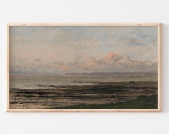 Samsung Frame TV Art File | Vintage Sunset Ocean Landscape Painting | Antique Seascape | Blushes & Blues | #33
