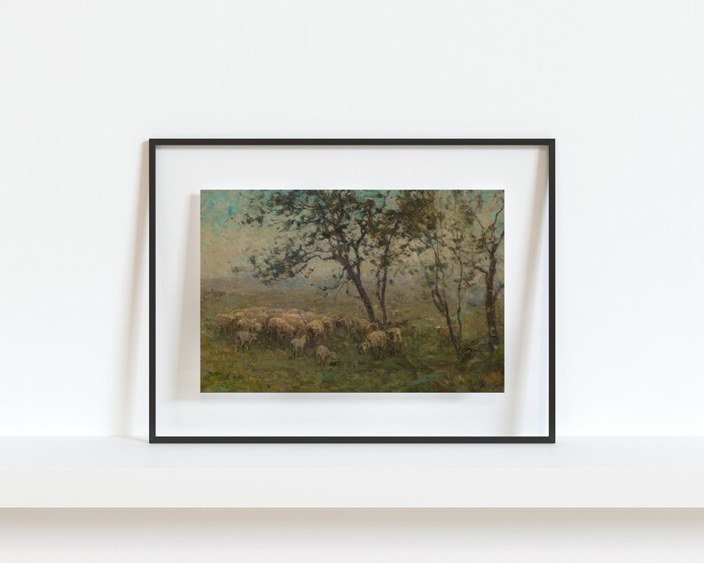 Printable Art | Vintage Sheep Landscape Painting | Muted Colors ...