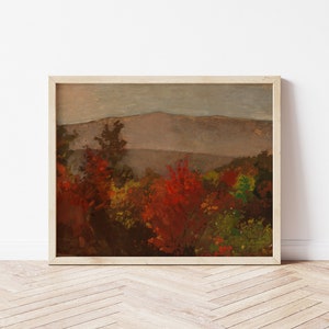 Printable Art Vintage Fall Foliage Landscape Painting October Colors Farmhouse Print Oranges & Reds Fine Art Printable 201 image 1
