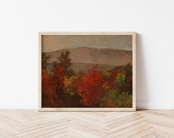 Printable Art | Vintage Fall Foliage Landscape Painting | October Colors | Farmhouse Print | Oranges & Reds | Fine Art Printable | #201