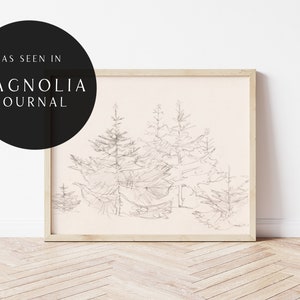 Printable Art | Vintage Pine Tree Sketch Printable | Neutral Christmas Art | Muted Colors | Farmhouse Art | White & Gray | #226