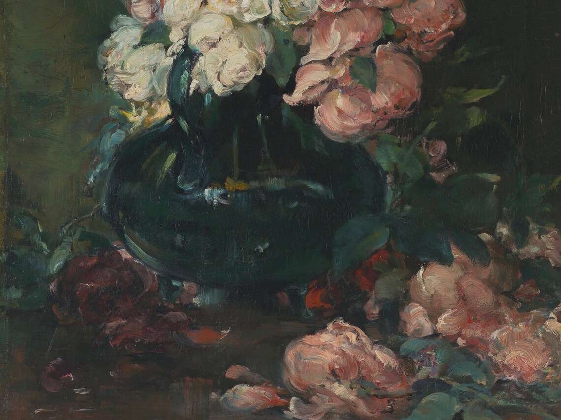 Printable Art | Vintage Moody Floral Still Life Oil Painting | Roses in ...