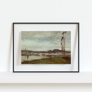 Printable Art Vintage French Landscape Painting River Seine Muted Colors Blues & Greens Palm Trees Oil Fine Art 3 image 2