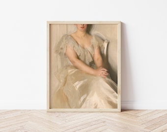Printable Art | Vintage Portrait Painting of an Elegant Woman in a White Dress | Whites |  Altered Portrait | Fine Art | #137