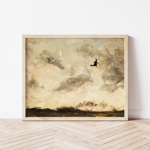 Printable Art | Vintage Witch Silhouette Landscape | Halloween | Fall Landscape | Moody | Fine Art Download | #253