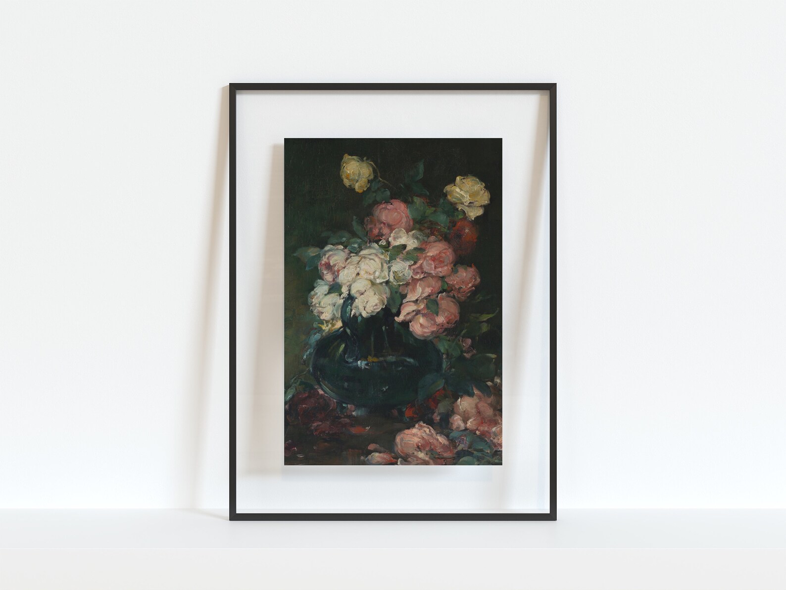Printable Art | Vintage Moody Floral Still Life Oil Painting | Roses in ...