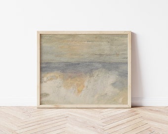 Printable Art | Vintage Abstract Ocean Landscape Painting | Antique Sunset Seascape | Blues & Blushes | Fine Art Printable | #65