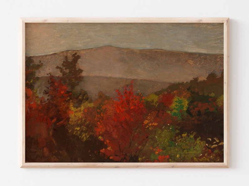 Printable Art Vintage Fall Foliage Landscape Painting October Colors Farmhouse Print Oranges & Reds Fine Art Printable 201 image 6
