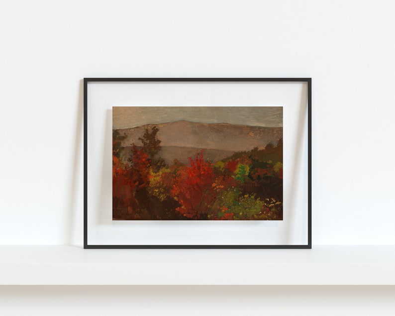 Printable Art Vintage Fall Foliage Landscape Painting October Colors Farmhouse Print Oranges & Reds Fine Art Printable 201 image 2