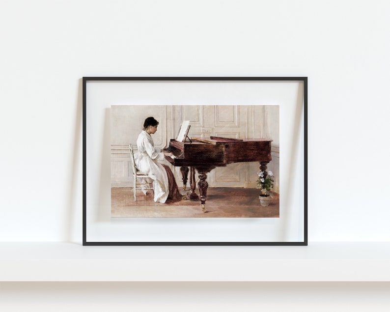 Printable Art | Woman in White at a Piano | Vintage Oil Painting ...