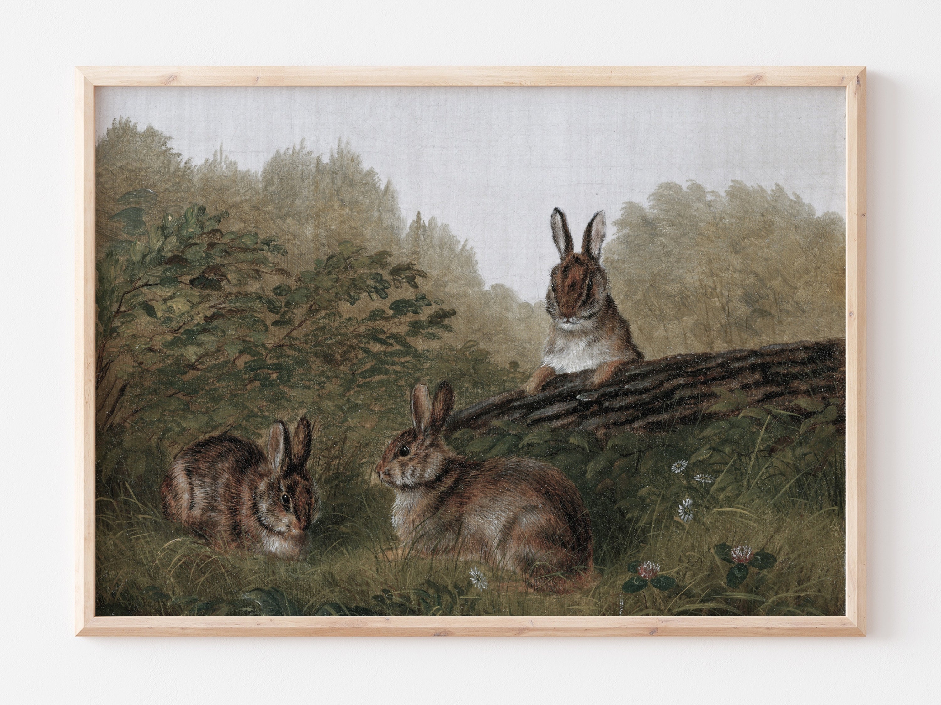Printable Art | Vintage Bunny Rabbit Landscape Drawing | Easter Spring ...