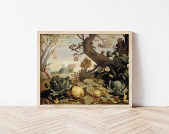 Printable Art | Vintage Fall Pumpkin Landscape Painting | Muted Colors | Farmhouse Print | Oranges & Greens | Fine Art Printable | #194